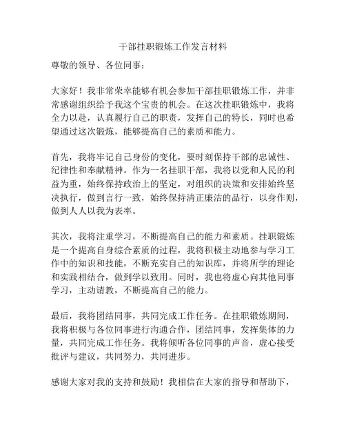 干部挂职锻炼工作发言材料