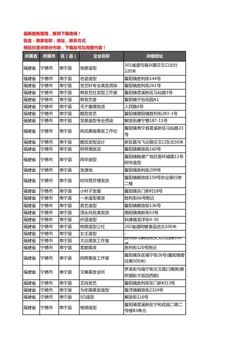新版福建省宁德市寿宁县美容美发企业公司商家户名录单联系方式地址大全76家