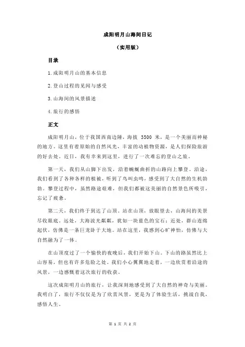 成阳明月山海间日记