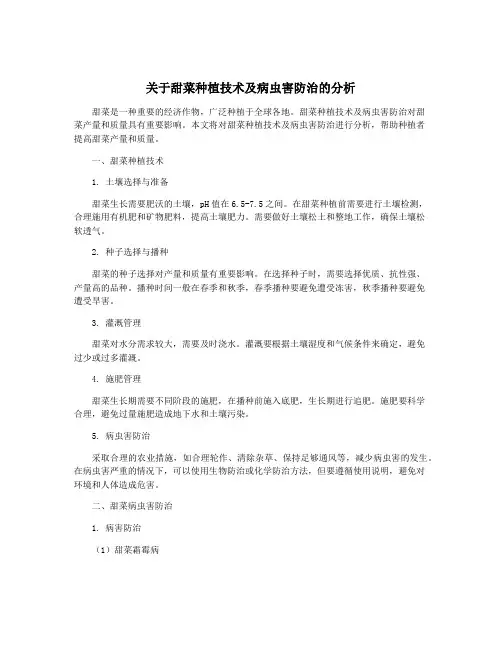 关于甜菜种植技术及病虫害防治的分析