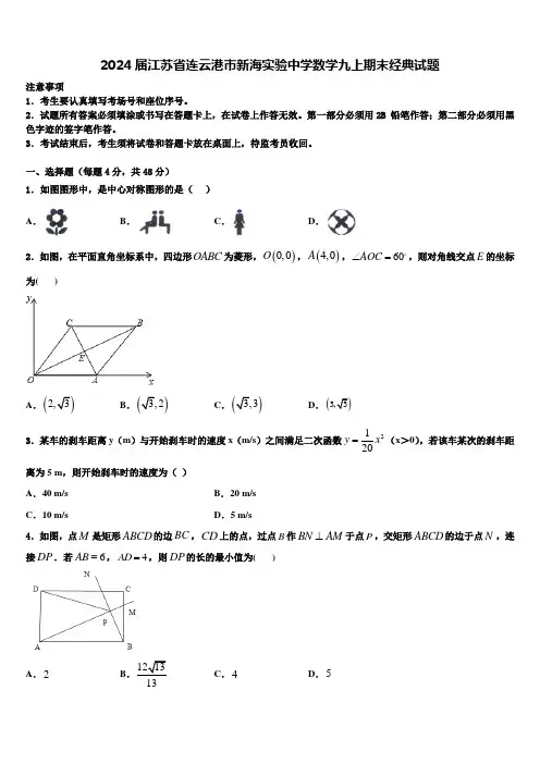 2024届江苏省连云港市新海实验中学数学九上期末经典试题含解析