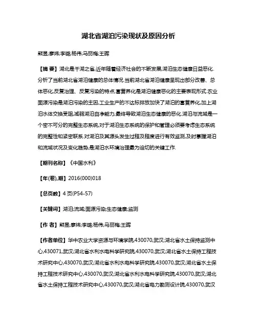 湖北省湖泊污染现状及原因分析