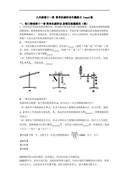 九年级第十一章 简单机械和功专题练习(word版
