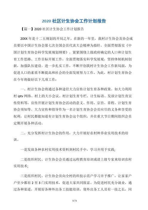 2020社区计生协会工作计划报告