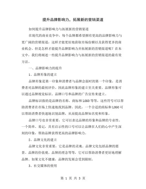 提升品牌影响力,拓展新的营销渠道