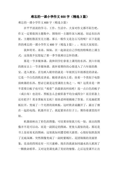 难忘的一课小学作文600字（3篇）.doc