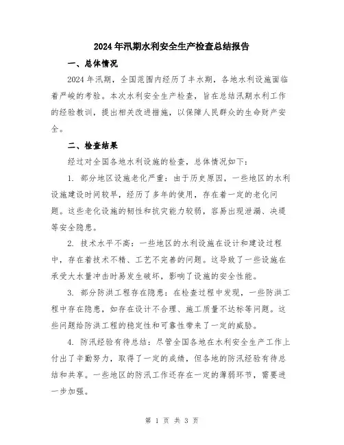 2024年汛期水利安全生产检查总结报告