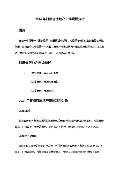 2024年甘肃省房地产市场规模分析