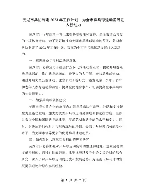芜湖市乒协制定2023年工作计划：为全市乒乓球运动发展注入新动力