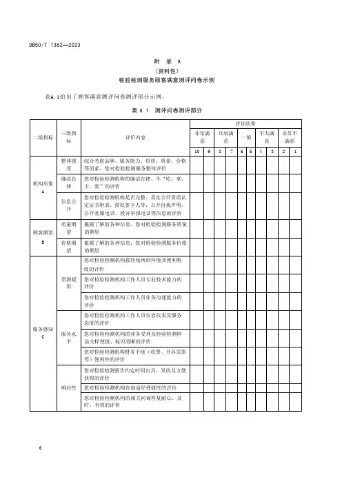 满意度调查表示例
