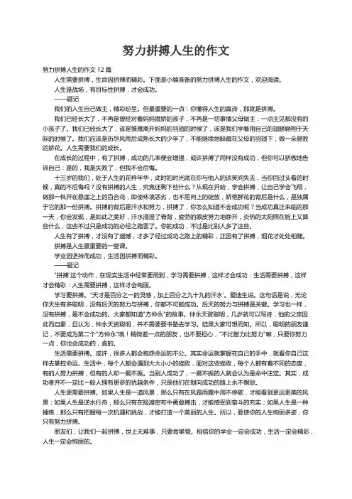 努力拼搏人生的作文12篇