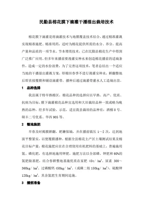 民勤县棉花膜下滴灌干播湿出栽培技术