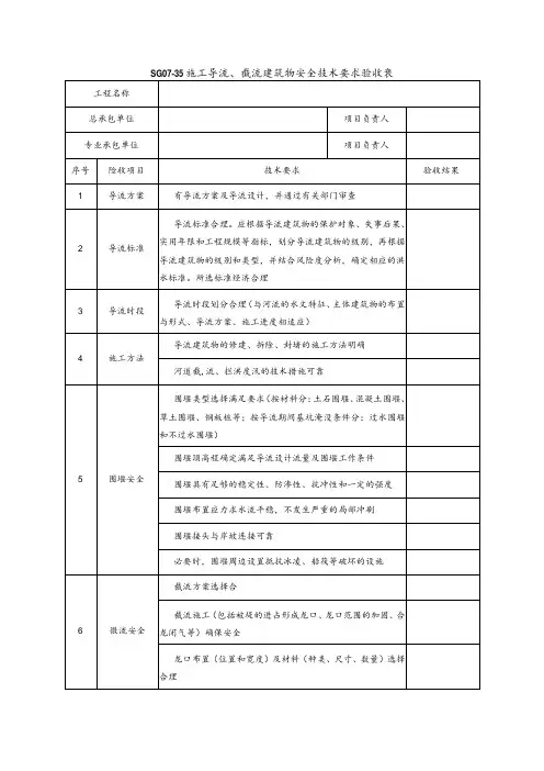 施工导流、截流建筑物安全技术要求验收表模板