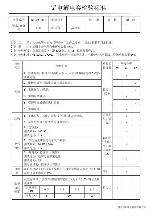 铝电解电容检验标准