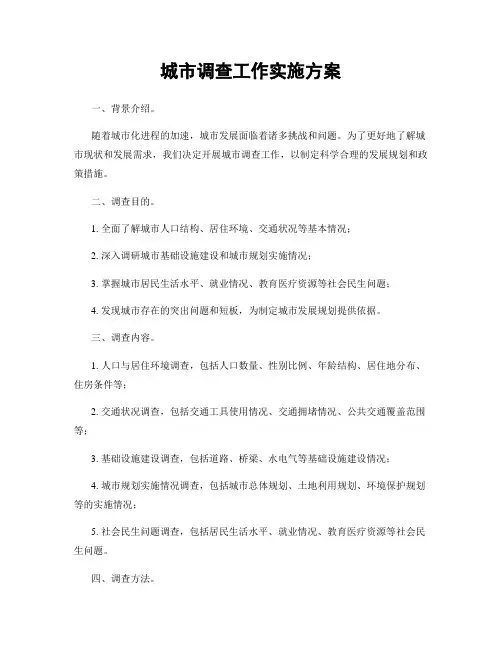 城市调查工作实施方案