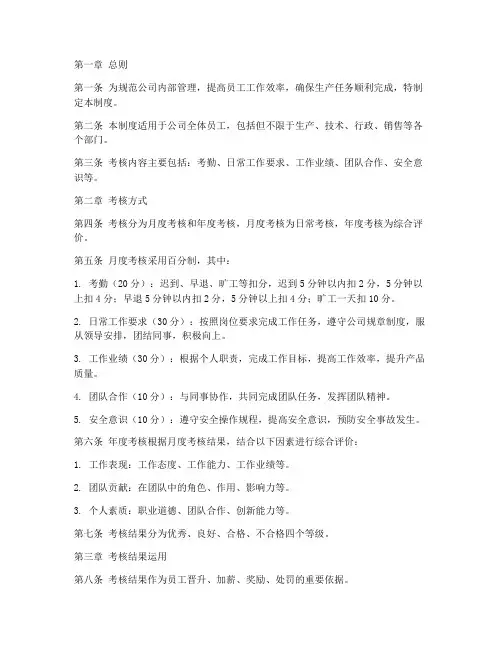 工厂工作日常考核制度范本