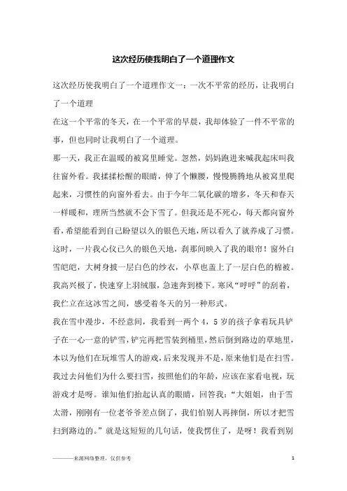 这次经历使我明白了一个道理作文