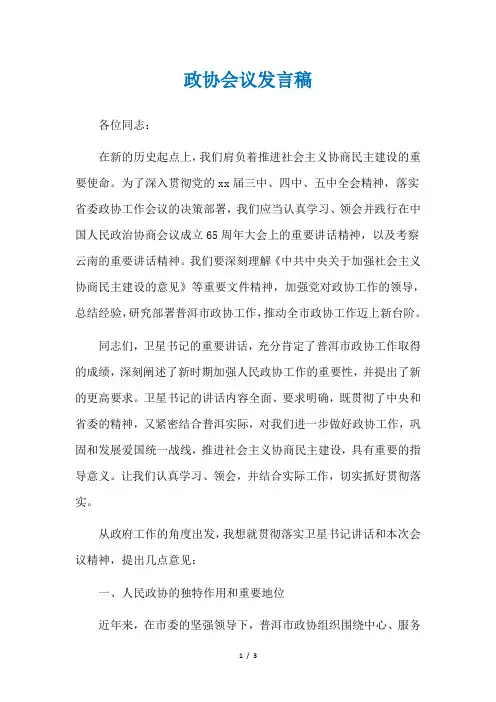 政协会议发言稿