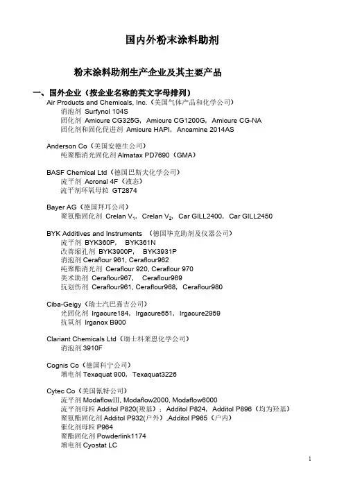 国内外粉末涂料助剂厂家