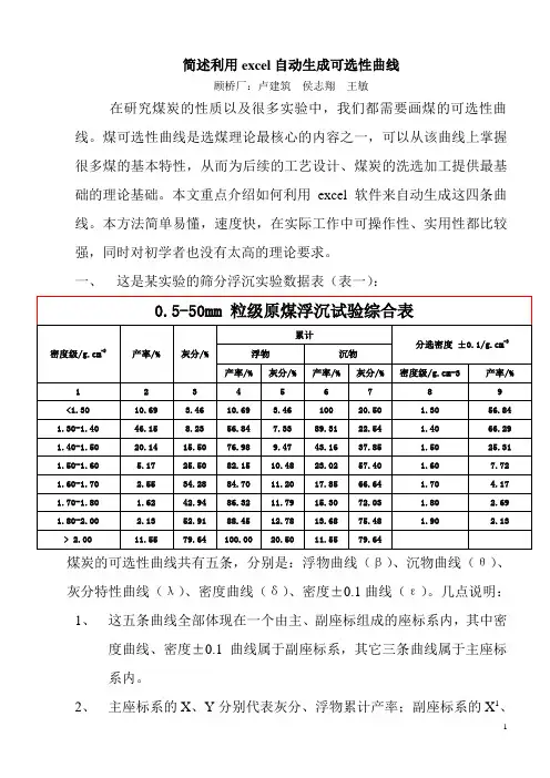 利用excel生成煤的可选性曲线