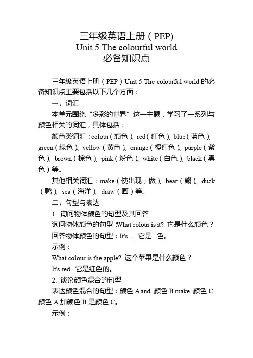 三年级英语上册(PEP)Unit 5必备知识点