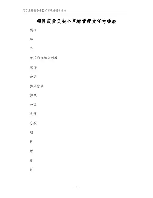 项目质量员安全目标管理责任考核表