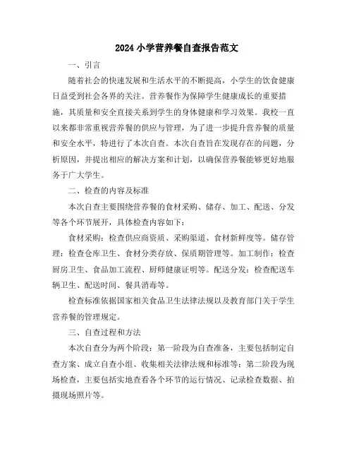 2024小学营养餐自查报告范文