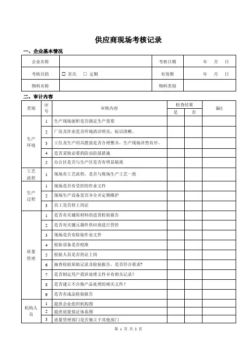 供应商现场考核记录