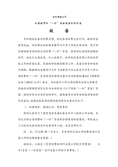 【VIP专享】经费和“一补”自纠自查报告