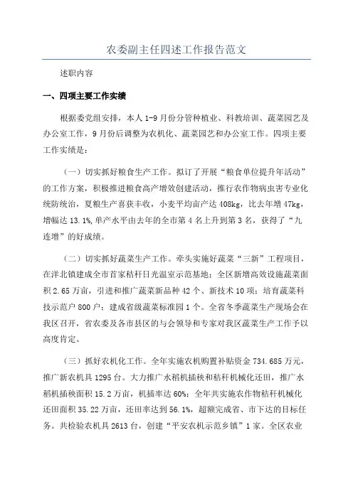 农委副主任四述工作报告范文