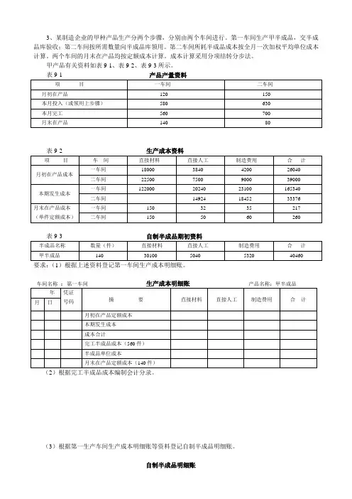 逐步结转分步法例题