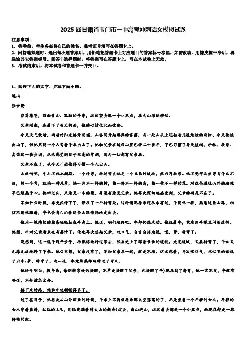 2025届甘肃省玉门市一中高考冲刺语文模拟试题含解析