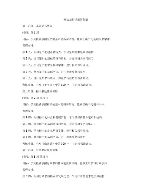 书法培训详细计划表