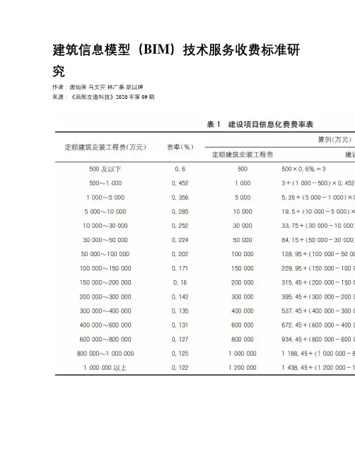 建筑信息模型（BIM）技术服务收费标准研究