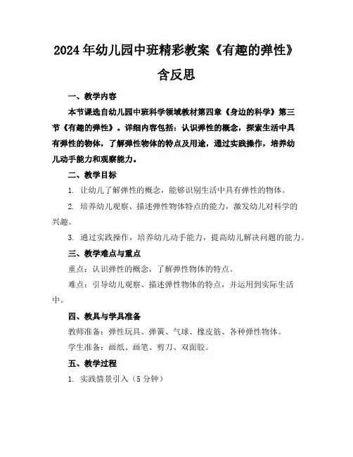 2024年幼儿园中班精彩教案《有趣的弹性》含反思