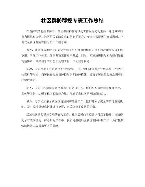 社区群防群控专班工作总结