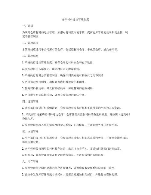 仓库材料进出管理制度