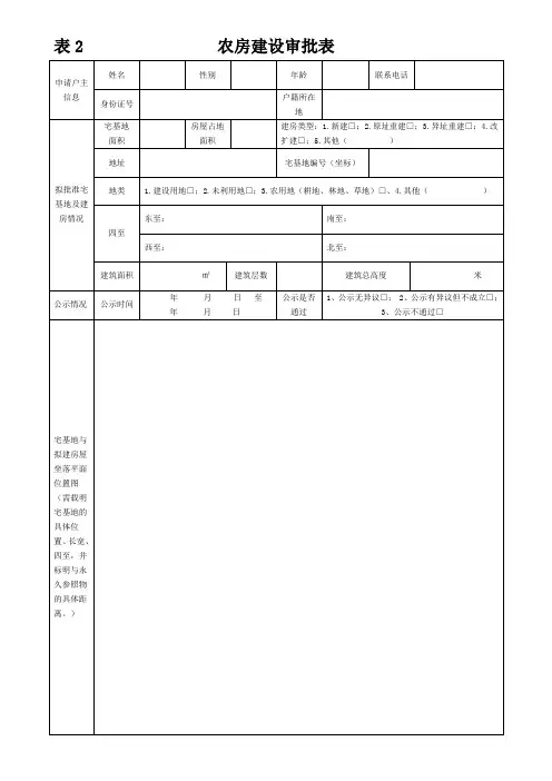 表2农房建设审批表