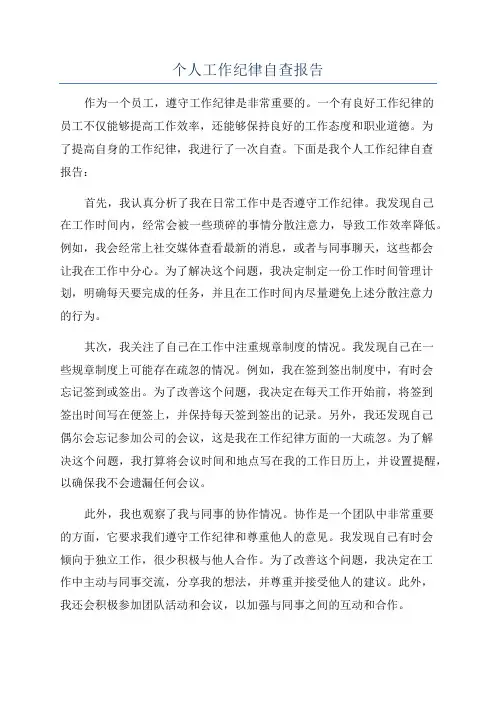 个人工作纪律自查报告
