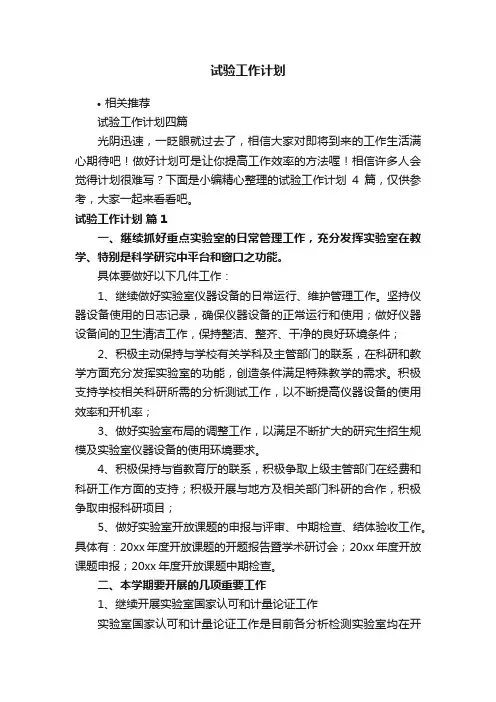 试验工作计划