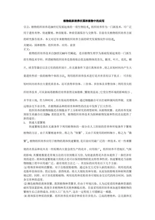组织培养在园林植物中的应用