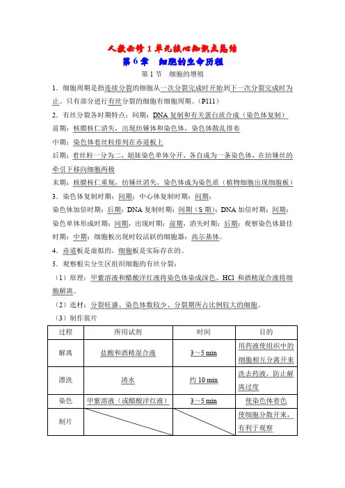 人教必修1单元核心知识点总结：第6章 细胞的生命历程