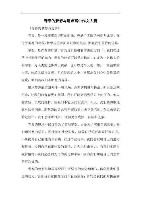 青春的梦想与追求高中作文5篇