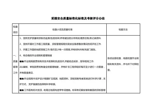 煤矿安全质量标准化标准及考核评分办法