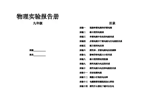 物理九年级学生实验报告册 (修改)