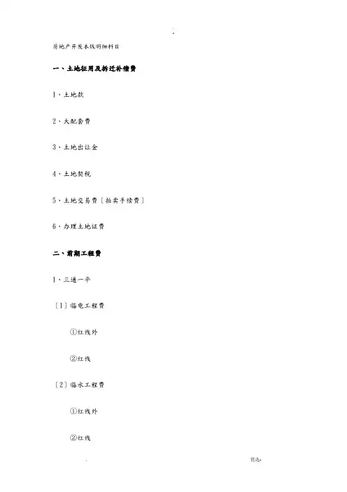 全国房地产开发成本明细科目最全