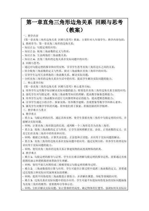 第一章直角三角形边角关系回顾与思考(教案)