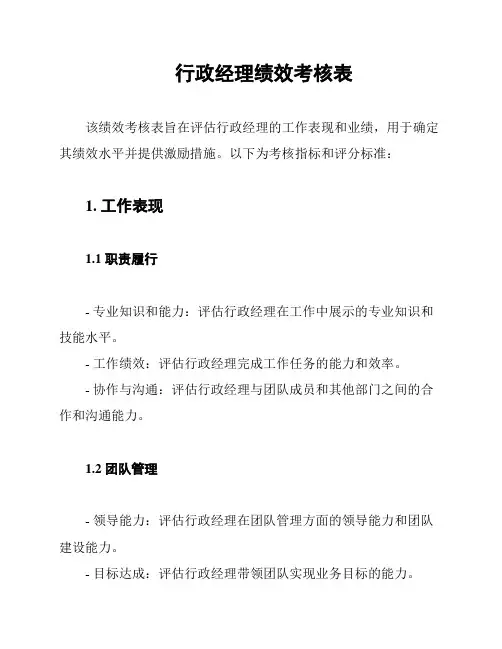 行政经理绩效考核表