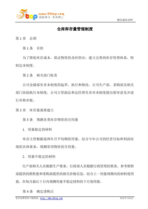 仓库库存量管理制度
