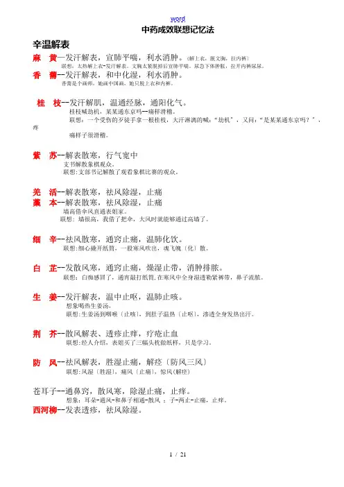 中药的功效联想快速记忆(程会贤整理)